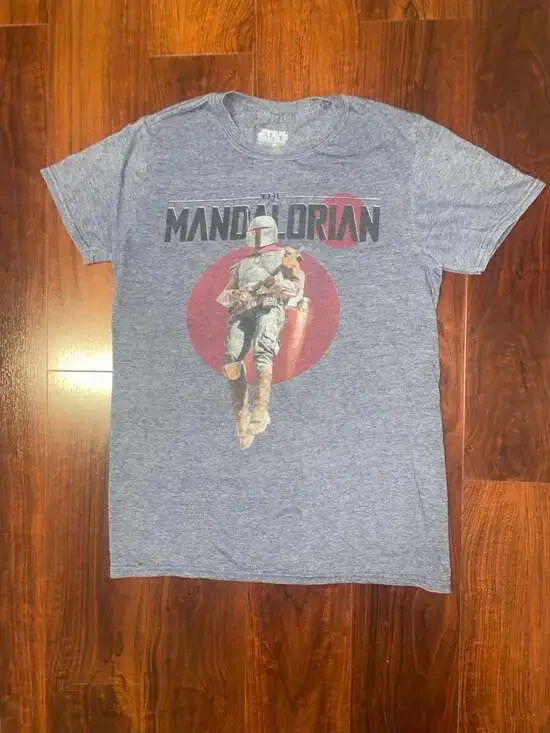 Star Wars The Mandalorian Graphic T-Shirt Grey Blue Heathered Small - Picture 2 of 14